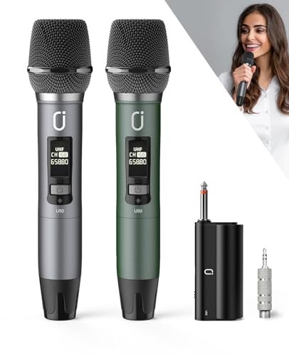HWWR Wireless Microphones, Professional UHF Dual Microphones for Karaoke, Wireless Dynamic Microphone System Set with Rechargeable Receiver,Plug and Play, Speech, Wedding, Church, PA System - Image 1
