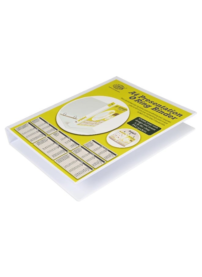 FIS Presentation Binder, 2[O] Ring Binder, Best Up to A4 Size Documents, 30mm Ring Size, 42mm Spine Size with Clear PVC Pocket for Easy Insert Your Label Design, White Color-FSBD230OPB  - Image 1