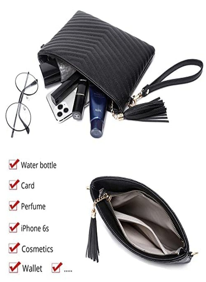 CYHTWSDJ Trendy Vegan Leather Shoulder Purses, Clutch Wallet with Wristlet Strap,Small tassel Crossbody Bags for Women (Black&Lg) - Image 4