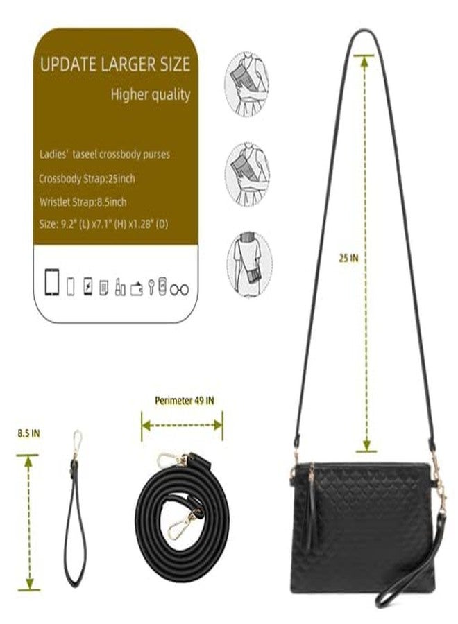 CYHTWSDJ Trendy Vegan Leather Shoulder Purses, Clutch Wallet with Wristlet Strap,Small tassel Crossbody Bags for Women (Black&Lg) - Image 3