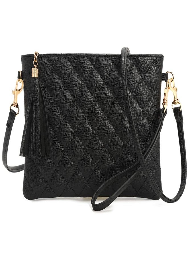 CYHTWSDJ Trendy Vegan Leather Shoulder Purses, Clutch Wallet with Wristlet Strap,Small tassel Crossbody Bags for Women (Black&Lg) - Image 1