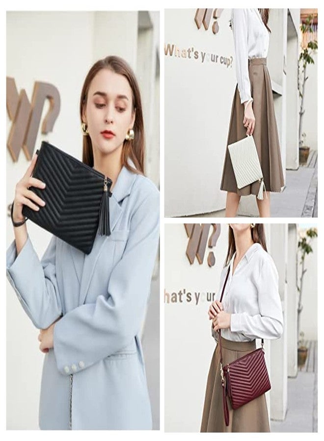 CYHTWSDJ Trendy Vegan Leather Shoulder Purses, Clutch Wallet with Wristlet Strap,Small tassel Crossbody Bags for Women (Black&Lg) - Image 2