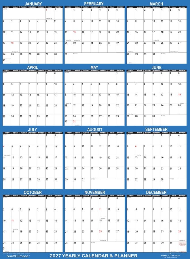Swiftmaps 18" x 24" SwiftGlimpse 2027 Wall Calendar Erasable Large Wet & Dry Erase Laminated 12 Month Annual Yearly Wall Planner, Reversible, Horizontal/Vertical (NAVY) - Image 3
