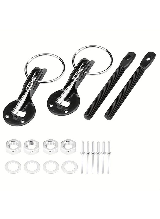 Black Universal Racing Hood Lock Kit Aluminum Alloy Engine Cover Security Locks - Image 4