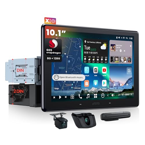 ATOTOZONE 10.1" Android Double/Single-DIN Car Stereo, TwinSight Dual DVR & AI Vision,Floating Screen, Re-Mote LiveView, 7.1.2-Ch Audio, 8G+128G in-Dash Navi, 4G LTE，HDMI in, BLE IoT, ADS Protocol,X10G110E-R3 - Image 1
