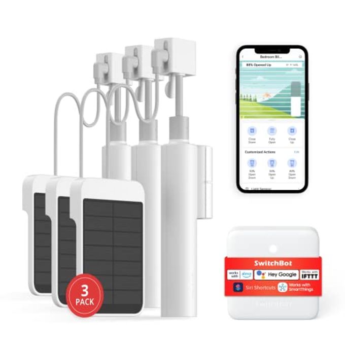 SwitchBot Smart Electric Motorized Blinds Kit 3Pack with 2.4G WiFi Remote Control, Solar Powered, Compatible with Alexa, Google Home and Siri, Light Sensing Control, Unlimited Group Control - Image 1