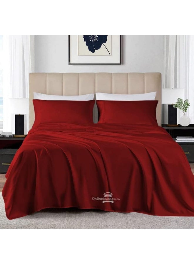 Short King Sheets Set - 4 Pc, 100% Egyptian Cotton 800 Thread Count Cotton Bed Sheets 72 x 75 RV, Hotel Quality Cotton Sheets for RV Mattress, Camper Sheets 12" Deep Pocket, Burgundy Solid  - Image 1