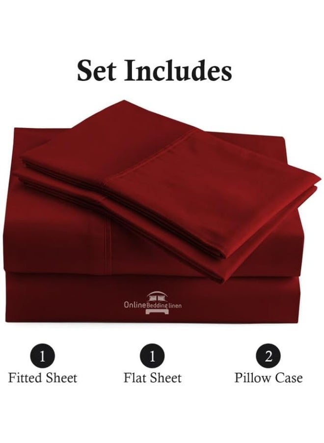 Short King Sheets Set - 4 Pc, 100% Egyptian Cotton 800 Thread Count Cotton Bed Sheets 72 x 75 RV, Hotel Quality Cotton Sheets for RV Mattress, Camper Sheets 12" Deep Pocket, Burgundy Solid  - Image 5