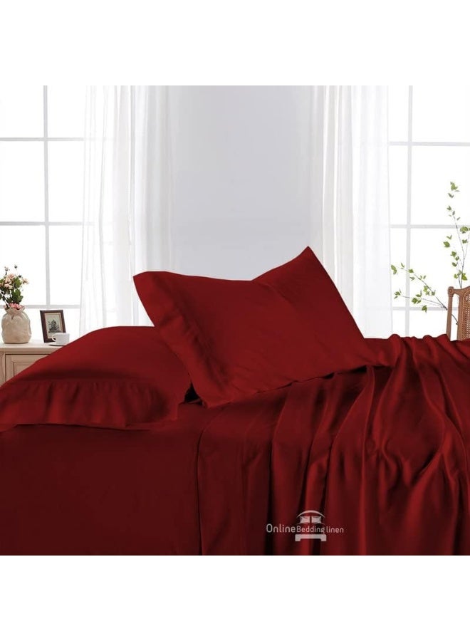 Short King Sheets Set - 4 Pc, 100% Egyptian Cotton 800 Thread Count Cotton Bed Sheets 72 x 75 RV, Hotel Quality Cotton Sheets for RV Mattress, Camper Sheets 12" Deep Pocket, Burgundy Solid  - Image 3