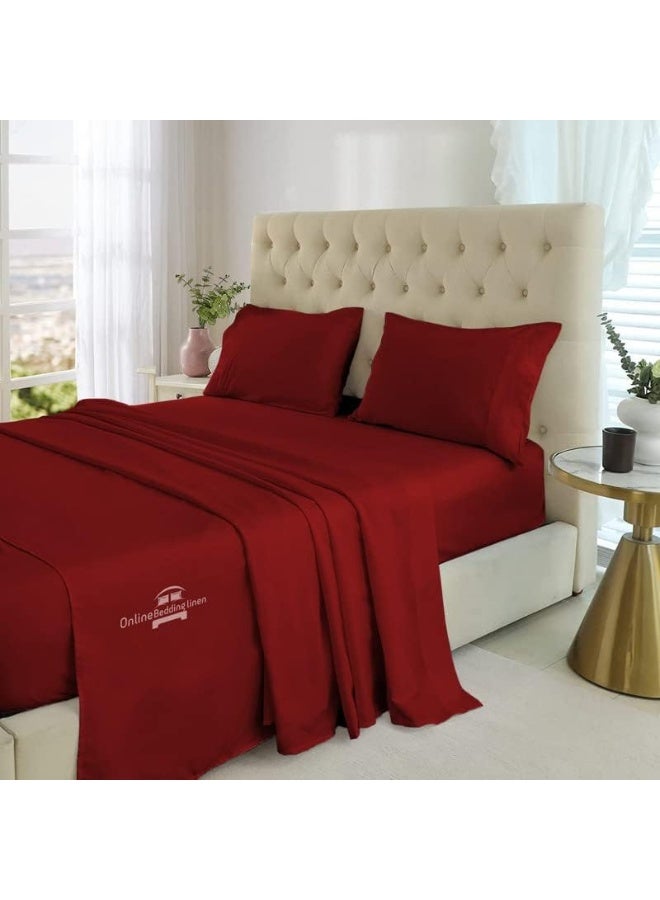 Short King Sheets Set - 4 Pc, 100% Egyptian Cotton 800 Thread Count Cotton Bed Sheets 72 x 75 RV, Hotel Quality Cotton Sheets for RV Mattress, Camper Sheets 12" Deep Pocket, Burgundy Solid  - Image 2