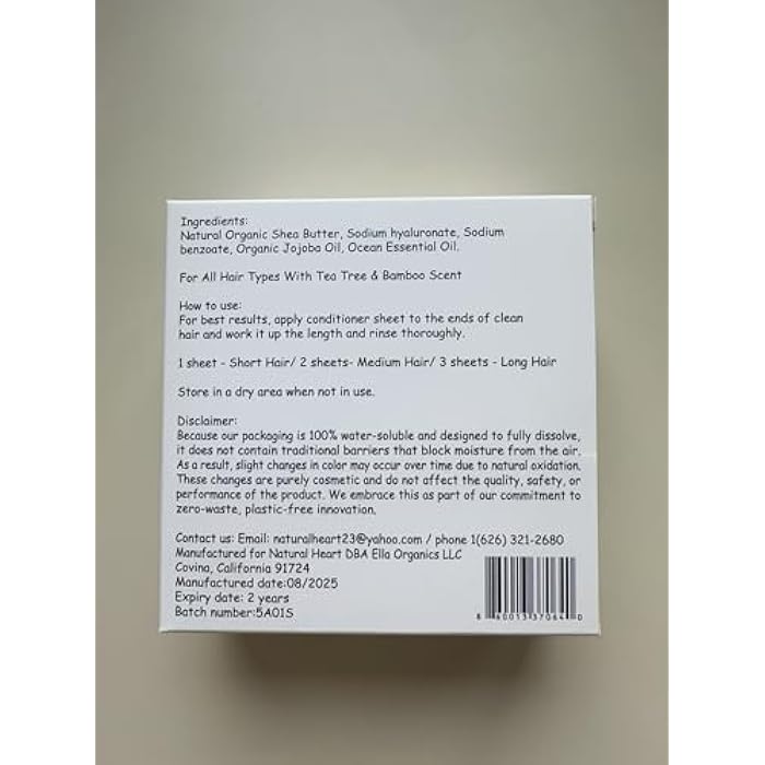 Ella Organics - 100% Dissolving Hair Conditioner Sheet and Packaging Biodegratable. (30sheets per Box) - Image 2