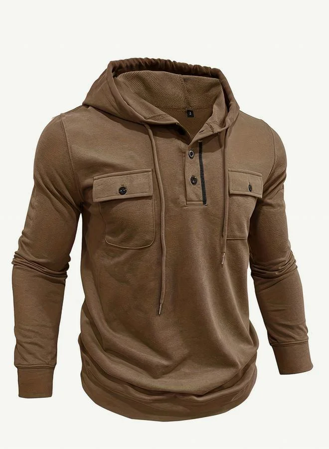 Take Two Men Hooded Half-Button Pocket Detail T-Shirt