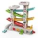 TOP BRIGHT لعبة منحدر السيارات TOP BRIGHT للأطفال من عمر 2 و 3 سنوات هدايا للأطفال الصغار لعبة مضمار سباق للأطفال من عمر 18 شهر مع 4 سيارات خشبية و 3 مرائب للسيارات - Image 2