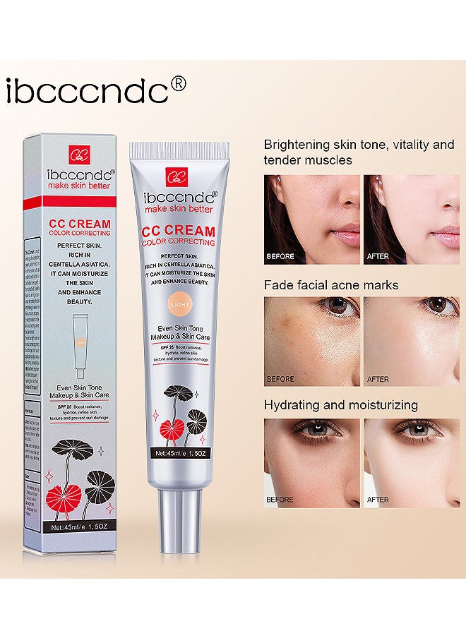 ibcccndc Color Correcting CC Cream With Centella, Multi-Purpose Skin Tone Adjusting CC Cream Concealer Full Coverage, SPF 25 Sunscreen Moisturizing Pre-Makeup Primer Brightening For Mature Skin (LIGHT)  - Image 3