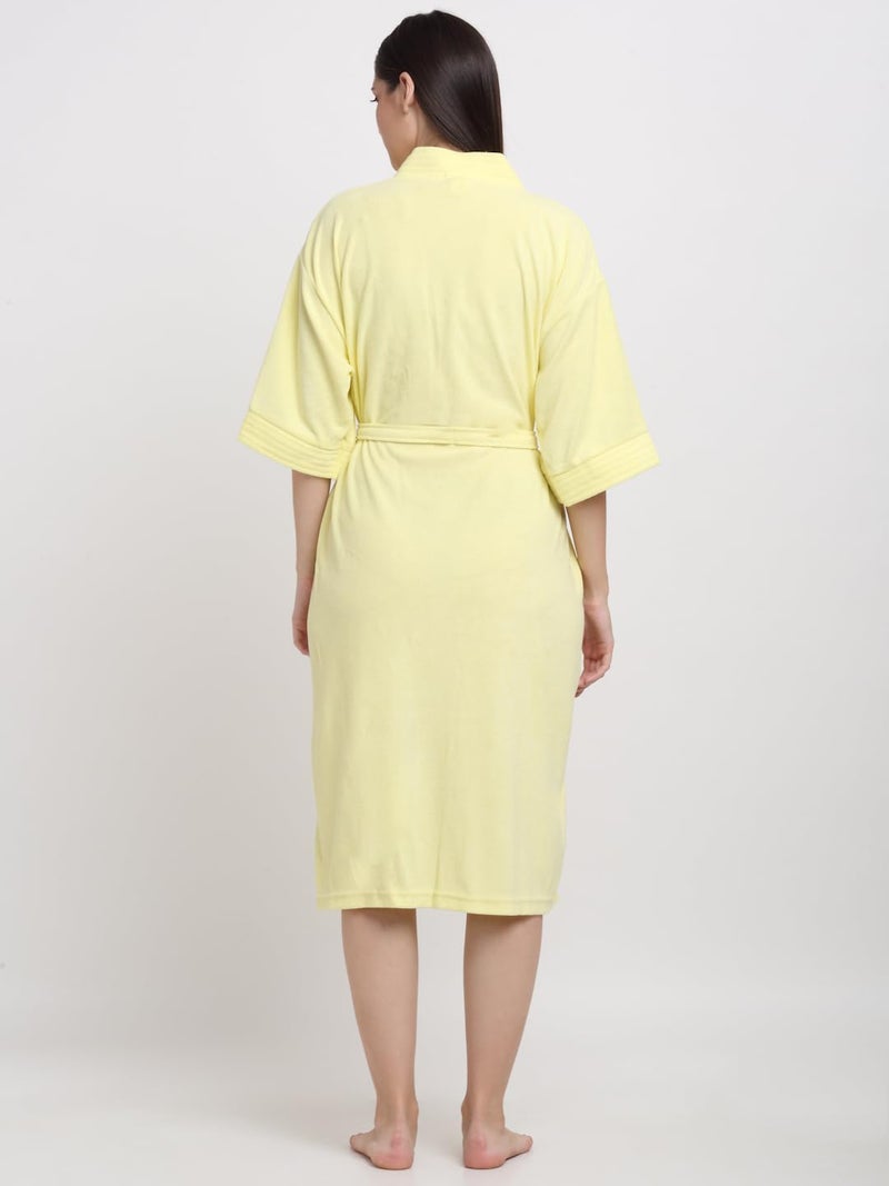 CREEVA Everyday Unisex Micro Terry Bathrobe Collection With kimono collar and 1 Pocket, 3/4 Sleeve Bath Robe Super Soft Light Weight - Lemon - Image 3