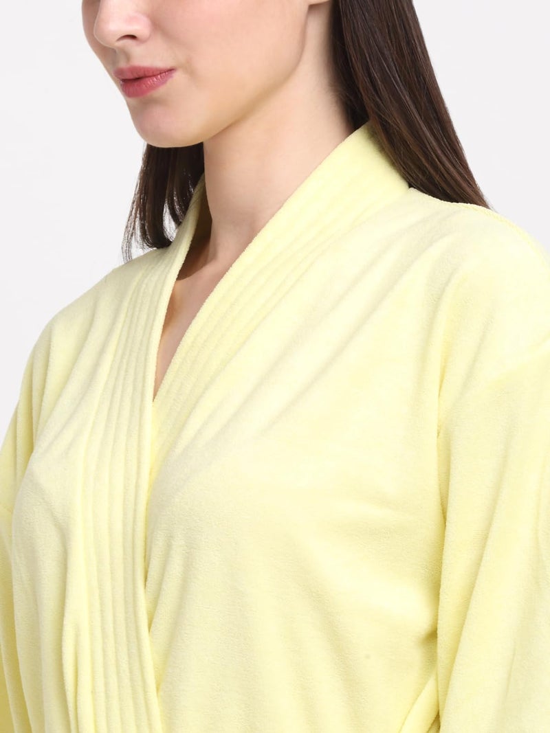 CREEVA Everyday Unisex Micro Terry Bathrobe Collection With kimono collar and 1 Pocket, 3/4 Sleeve Bath Robe Super Soft Light Weight - Lemon - Image 5