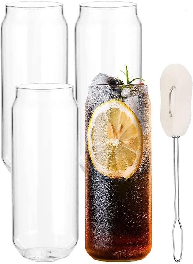 ALINK ALINK 4-Pack Large Beer Can Glasses, 20 oz Can Shaped Drinking Glasses, Bubble/Boba Tea Cup Tumbler for iced coffee, soda, Plus 1 Sponge Brush  - Image 1