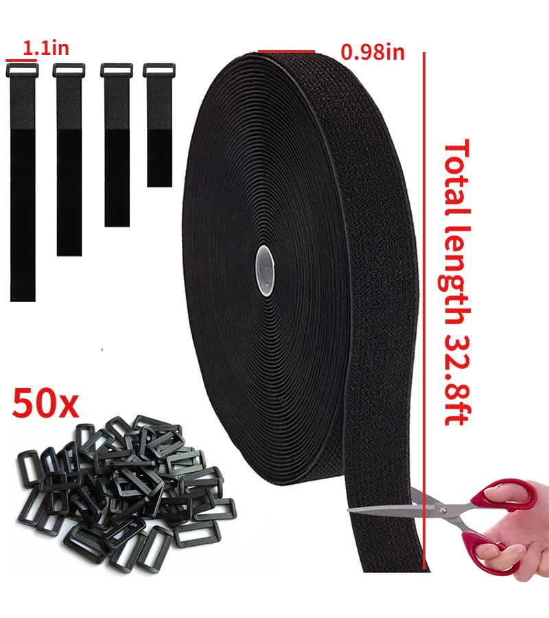32.8ft Reusable Nylon Hook Loop Cable Tie With Self-Adhesive Buckle For Storage - Image 1