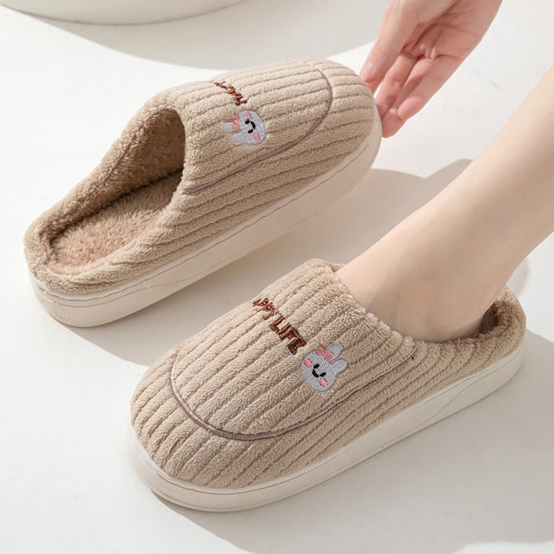 Winter Cotton Slippers Womens Thick Bottom Indoor Home Warm Comfortable fleece-lined Household Non-Slip Couple Mao Slippers for Men Khaki