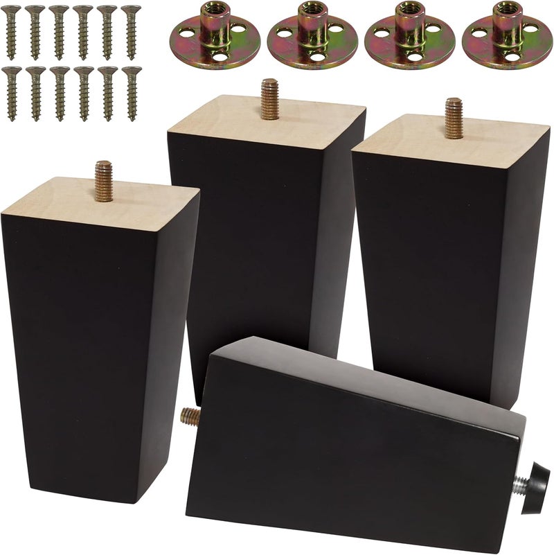 CODIN (5 Sizes: 3"-4"-5"-6"-8" Set of 4 Wood Furniture Legs - Square Sofa Legs, Couch Leg - Brown Mid-Century Modern Replacement Legs for Armchair Recliner Coffee Table Dresser (4, 5") - Image 1