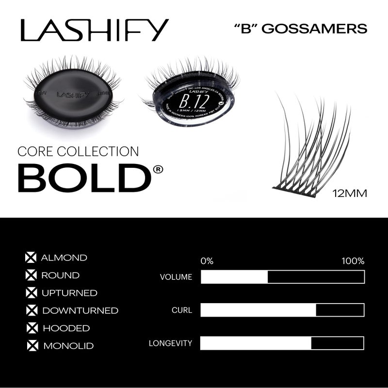 Lashify Bold 12mm Gossamer DIY Eyelash Extensions Refill, Black, Easy False Eyelashes for a Natural Look - Image 3