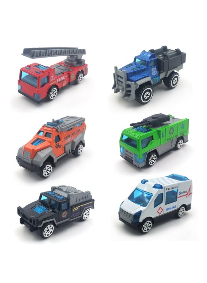 هالامودو مقياس 1:64 6 قطع سباكة محاكاة سحب القوة التحكم طراز السيارة -مصغرة مدينة ألعاب السيارات، بما في ذلك شاحنة السلم وغيرها من المركبات الجيب الحجم، موديل المصبوب مجموعة السيارات موديل، هدية عيد الميلاد للأولاد والبنات (7*2.8*3.6 سم) - Image 1