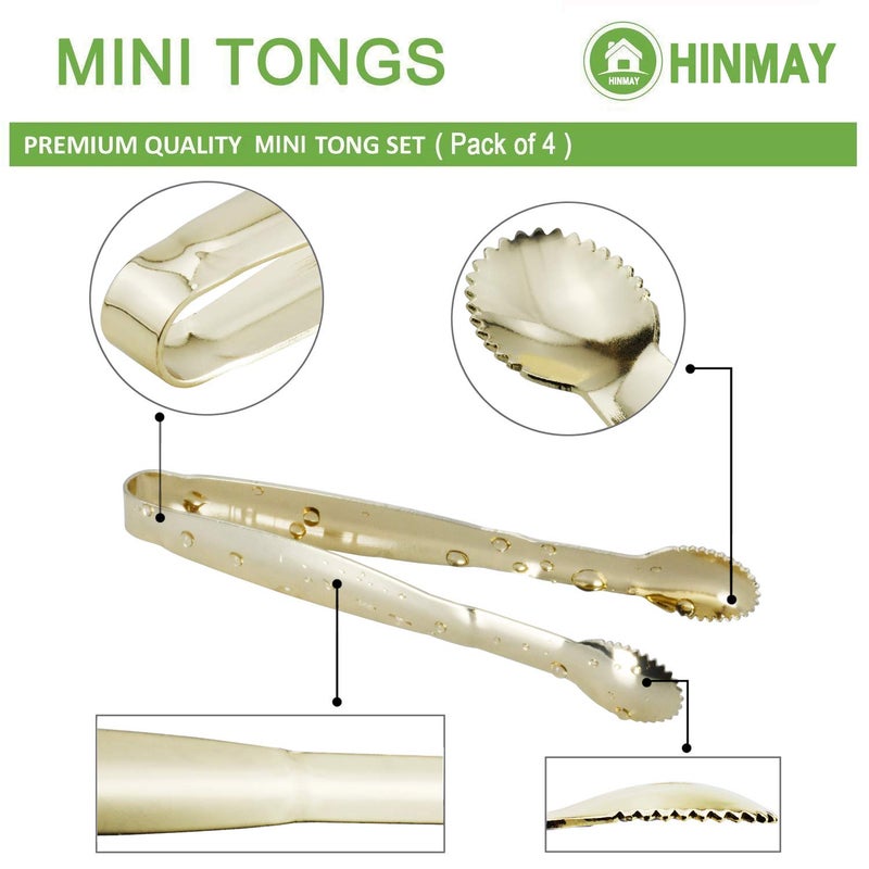 HINMAY Mini Serving Tongs 5 Inches Appetizer Tongs, Set of 4 (Gold) - Image 3