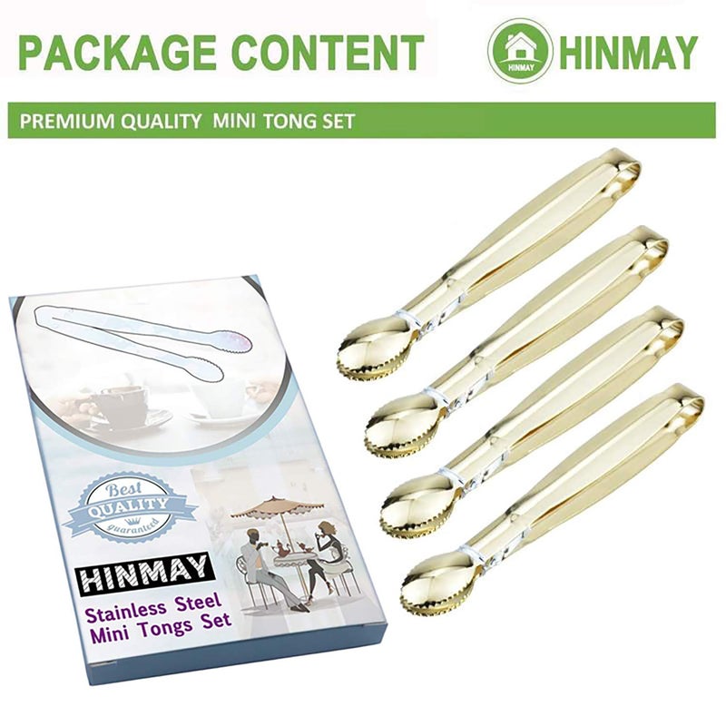 HINMAY Mini Serving Tongs 5 Inches Appetizer Tongs, Set of 4 (Gold) - Image 2