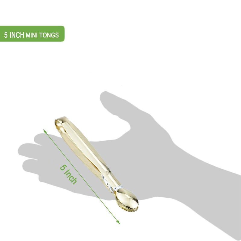 HINMAY Mini Serving Tongs 5 Inches Appetizer Tongs, Set of 4 (Gold) - Image 4