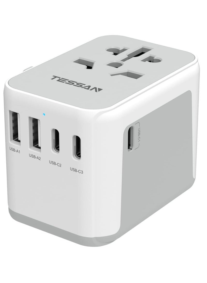 تيسان محول عالمي، محول قابس سفر عالمي مع منفذي USB A و3 منافذ USB C، محول سفر دولي للاتحاد الأوروبي والمملكة المتحدة والولايات المتحدة وأستراليا، شاحن مقبس طاقة للعديد من البلدان، شاحن حائط محول طاقة دولي، محطة شحن محول سفر متعدد 6 في 1 من TESSAN للسفر والمنزل والمكتب، أبيض - Image 1