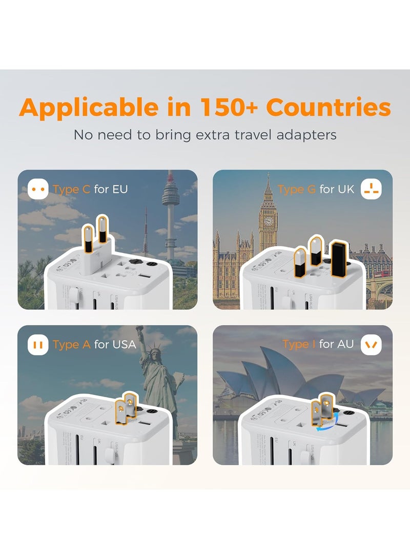تيسان محول عالمي، محول قابس سفر عالمي مع منفذي USB A و3 منافذ USB C، محول سفر دولي للاتحاد الأوروبي والمملكة المتحدة والولايات المتحدة وأستراليا، شاحن مقبس طاقة للعديد من البلدان، شاحن حائط محول طاقة دولي، محطة شحن محول سفر متعدد 6 في 1 من TESSAN للسفر والمنزل والمكتب، أبيض - Image 2