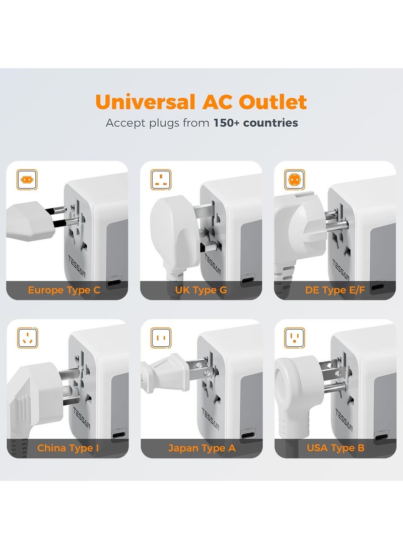 تيسان محول عالمي، محول قابس سفر عالمي مع منفذي USB A و3 منافذ USB C، محول سفر دولي للاتحاد الأوروبي والمملكة المتحدة والولايات المتحدة وأستراليا، شاحن مقبس طاقة للعديد من البلدان، شاحن حائط محول طاقة دولي، محطة شحن محول سفر متعدد 6 في 1 من TESSAN للسفر والمنزل والمكتب، أبيض - Image 5