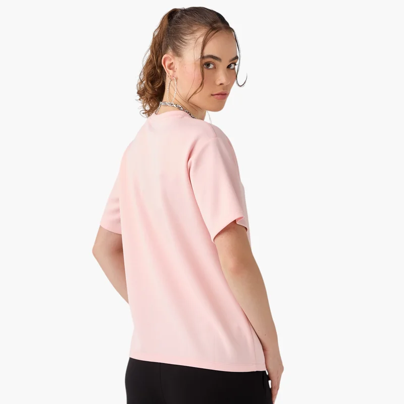 SP Characters Mickey and Minnie Mouse Print T-shirt with Short Sleeves and Crew Neck