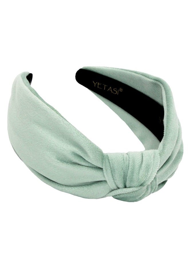 YETASI Light Mint Headband is Chic. Green Velvet Knotted Headband for Women are Trendy. Headbands for Women are Classy Velvet Headband with Knot - Image 1