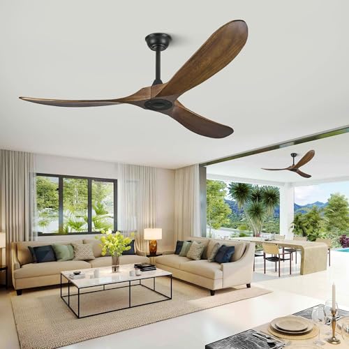 Haipeel 60" Wood Ceiling Fan no Light, 60 Inch Ceiling Fans without Lights with Remote Control, Indoor Outdoor Ceiling Fan no Light for Bedroom Porch Modern Propeller 3 Blade ETL DC Motor, Dark Walnut - Image 3