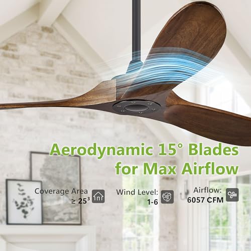 Haipeel 60" Wood Ceiling Fan no Light, 60 Inch Ceiling Fans without Lights with Remote Control, Indoor Outdoor Ceiling Fan no Light for Bedroom Porch Modern Propeller 3 Blade ETL DC Motor, Dark Walnut - Image 4