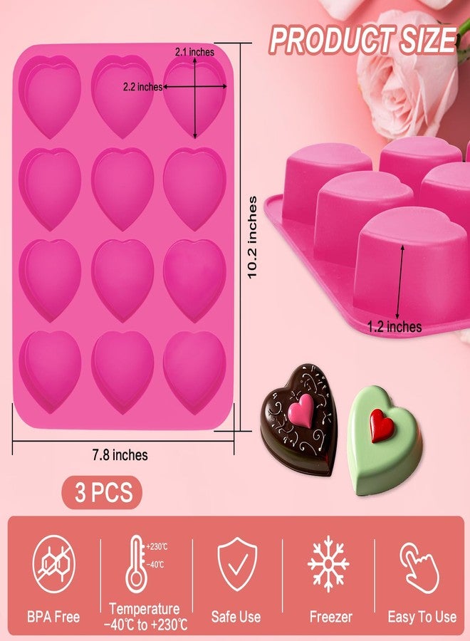 PLUVAVA 3 Pieces Heart Silicone Molds 12 Cavities Chocolate Mold Non-Stick Silicone Heart Shaped Mold Baking Valentines Molds for Making Soap Chocolate Jelly Candy (Red, Purpel, Pink) - Image 2