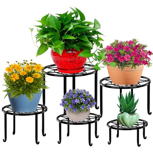 5 Pack Metal Plant StandsHeavy Duty Potted Holder for Flower PotIndoor Outdoor Metal Rustproof Iron Garden Container Round Supports Rack for Planter
