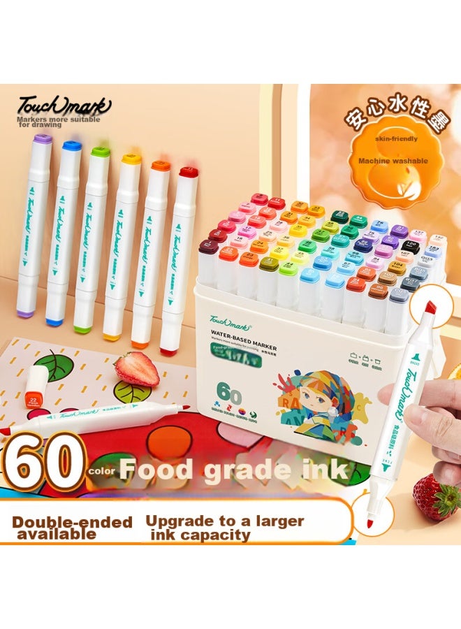 Touch Mark Touchmark Food-grade Dual-tip Markers, 60 Colors, Washable, Children's Watercolor Pens, Stationery Drawing Tools, Student Art Supplies, Back-to Gift Set For Kids - Image 1