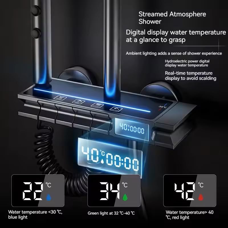 X-XONIER Thermostatic Shower Panel Full Set for Bathroom Shower set piano 4 in 1 Temperature Display Hand Shower Over head shower Mixture Hot and Cold Jet spray White Led - Image 3
