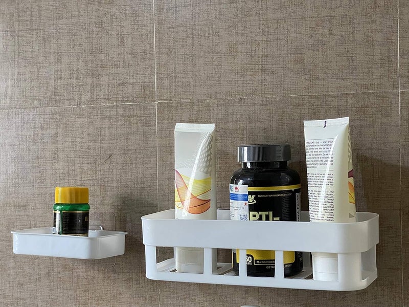 FosCadit Plastic Multipurpose Kitchen Bathroom Wall Corner Shelf and Soap Box Dish with Strong Magic Sticker Combo Bathroom ShelveSoap Stand Small White - Image 2