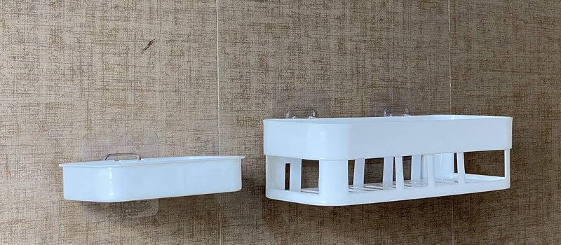 FosCadit Plastic Multipurpose Kitchen Bathroom Wall Corner Shelf and Soap Box Dish with Strong Magic Sticker Combo Bathroom ShelveSoap Stand Small White - Image 4