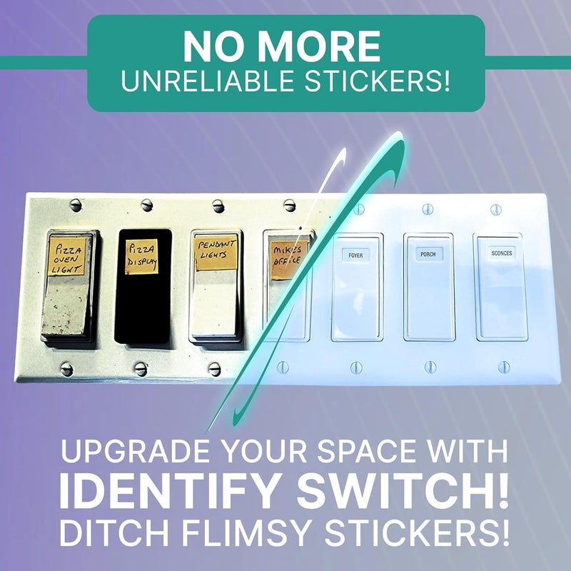 ISC Identify Switch Cover â€“ Thin Plastic Wall Plate Overlays with Labels for Light Switches, 5 Pack, White - Image 3