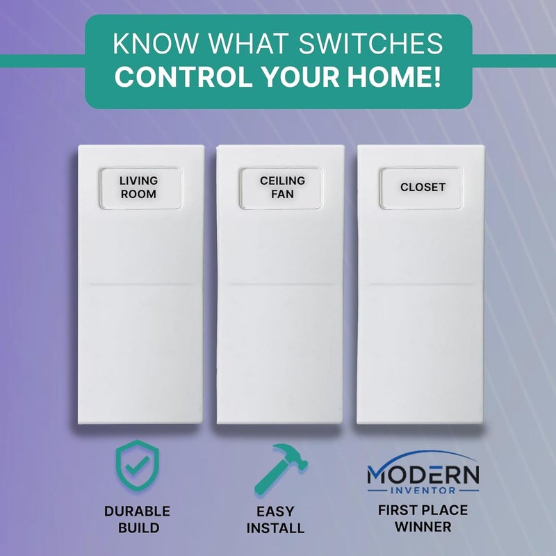 ISC Identify Switch Cover â€“ Thin Plastic Wall Plate Overlays with Labels for Light Switches, 5 Pack, White - Image 2