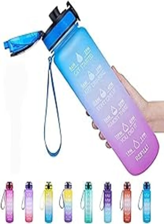 TGT Motivational Water Bottle 32oz/1L Leakproof BPA Free Portable Reusable Water Bottle with Time Marker to Ensure Kids Women Men Drink Enough Water (White)