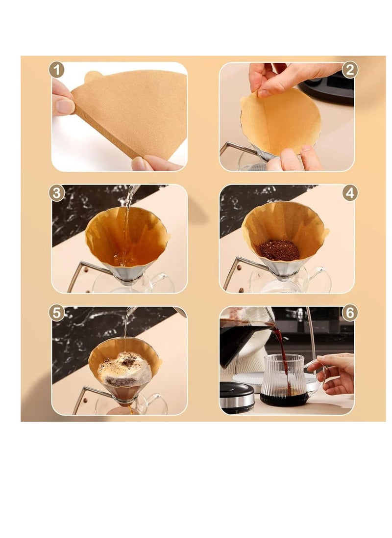 ECVV - 100 Count Disposable Coffee Paper Filters 2-4 cups, V60 Coffee Filters V-Shaped Unbleached Disposable Coffee Filters, V-Shaped Paper Fits for Drip and Compatible with Pour Over Coffee Maker - Image 1
