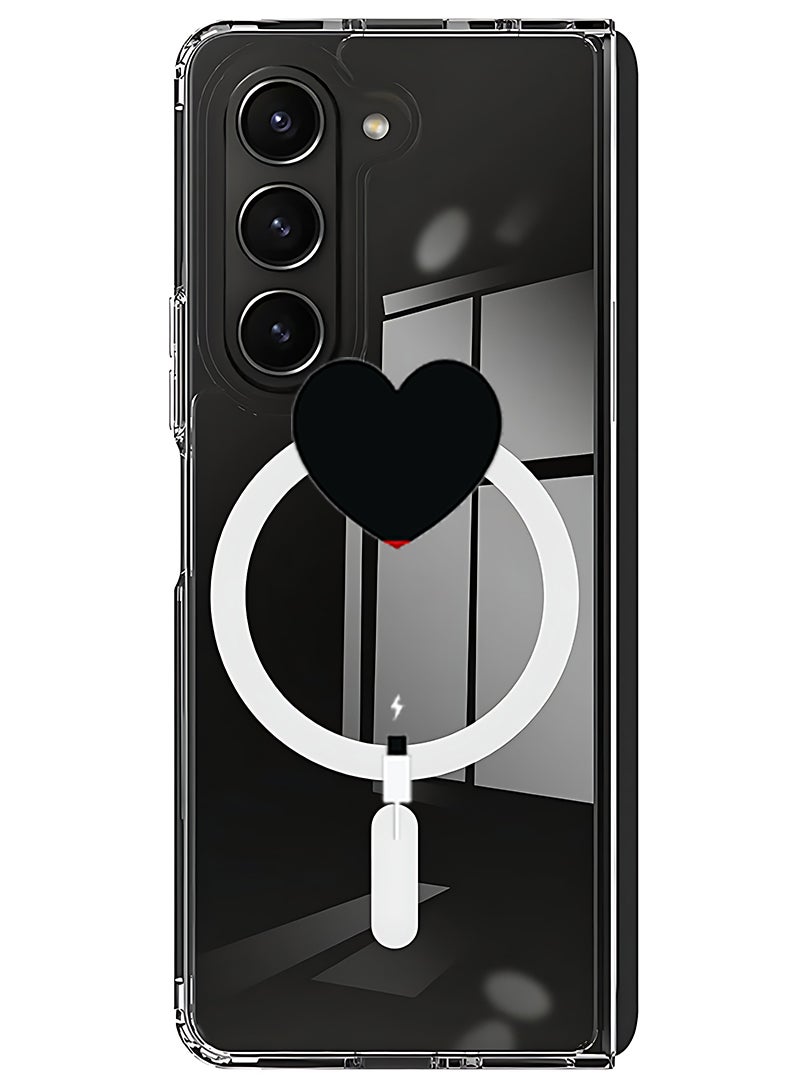 Magnetic Case for Samsung Galaxy Z Fold 6 Compatible with MagSafe Wireless Charging, Shockproof Phone Bumper Cover Heart Battery Low
