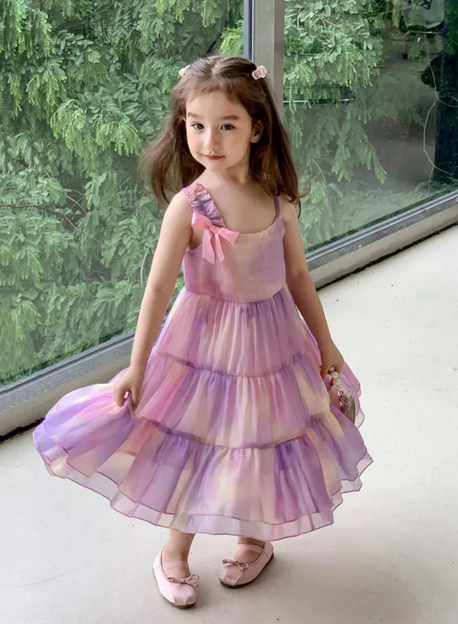 Take Two pink and purple tie-dye Girls All-Over Print Sleeveless Ruffled Dress for Women | Best Price UAE