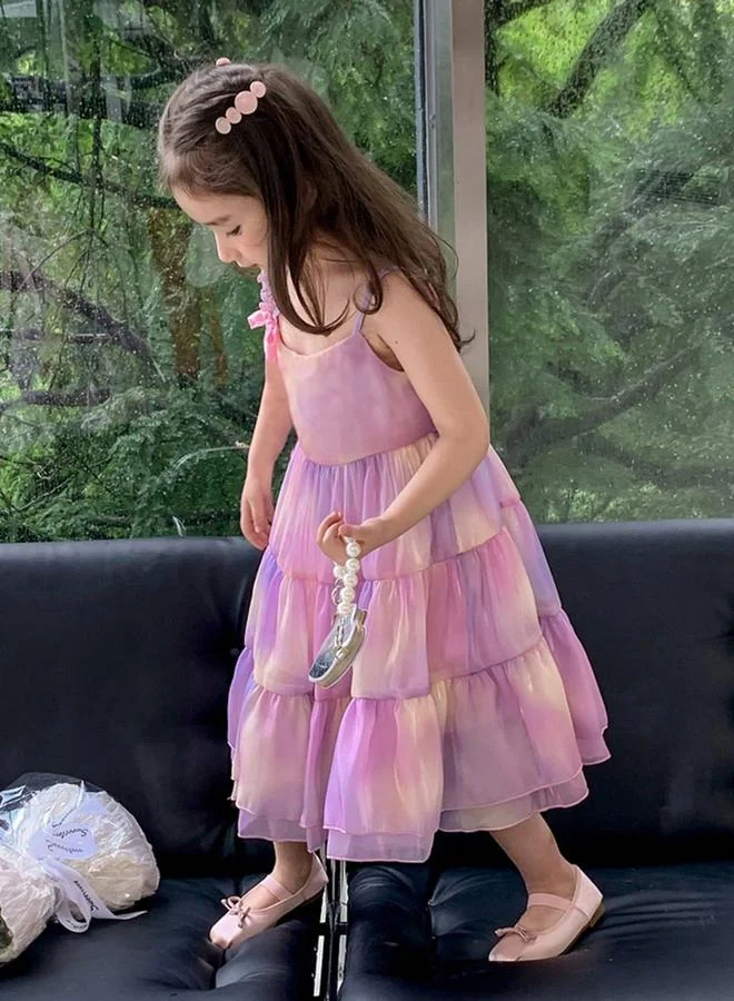 Take Two pink and purple tie-dye Girls All-Over Print Sleeveless Ruffled Dress for Women | Best Price UAE