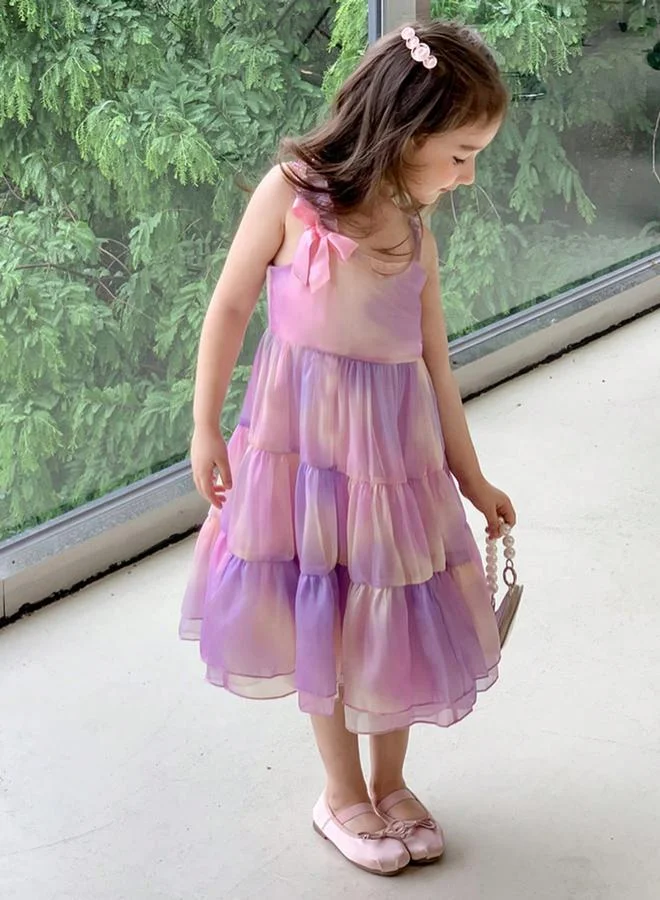 Take Two pink and purple tie-dye Girls All-Over Print Sleeveless Ruffled Dress for Women | Best Price UAE